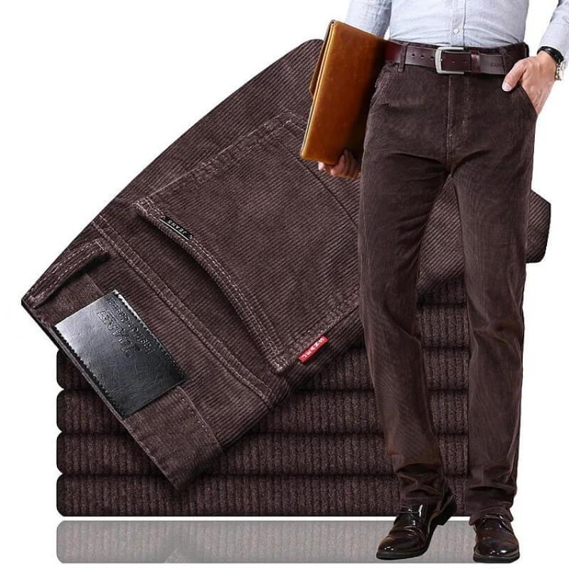 Men's straight-leg corduroy trousers with belt loops and front pockets