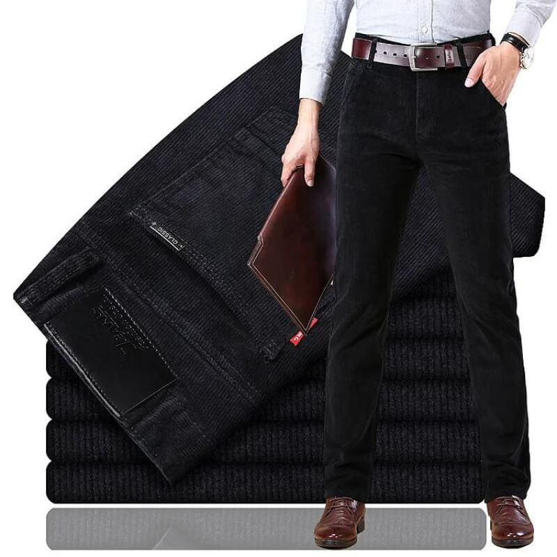 Men's straight-leg corduroy trousers with belt loops and front pockets