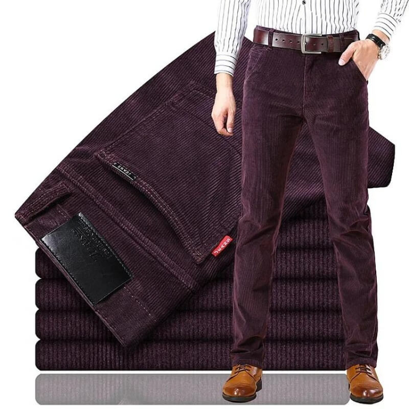 Men's straight-leg corduroy trousers with belt loops and front pockets