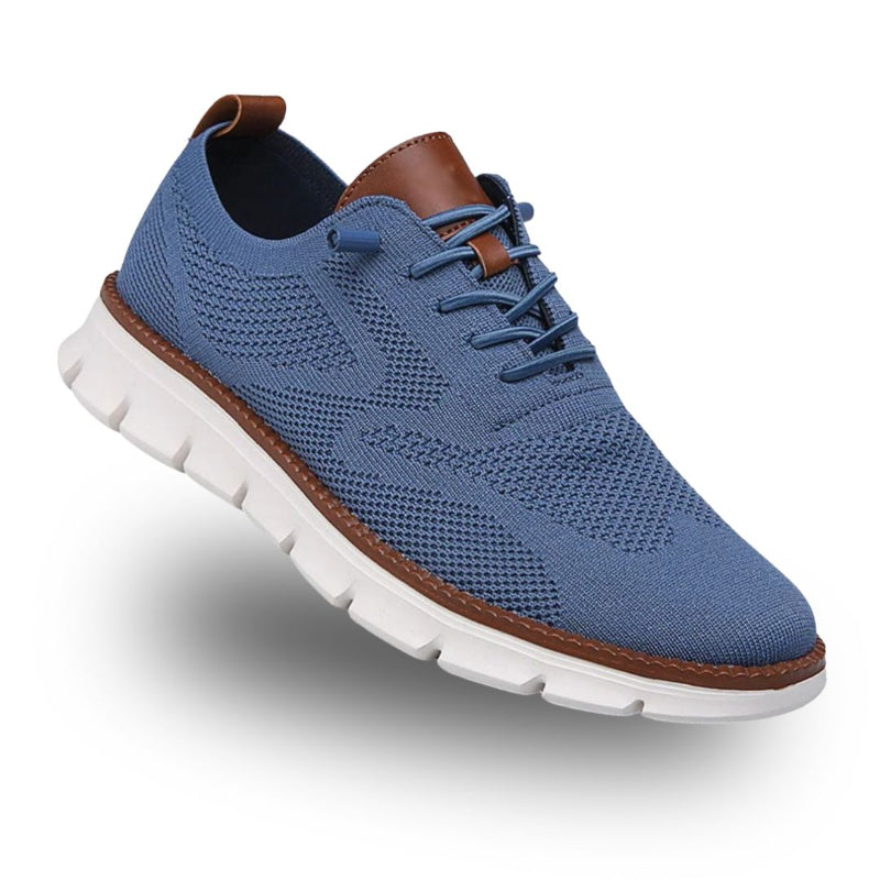 Men's Walking Shoe Knit Lace-Up Leather Trim - Blue
