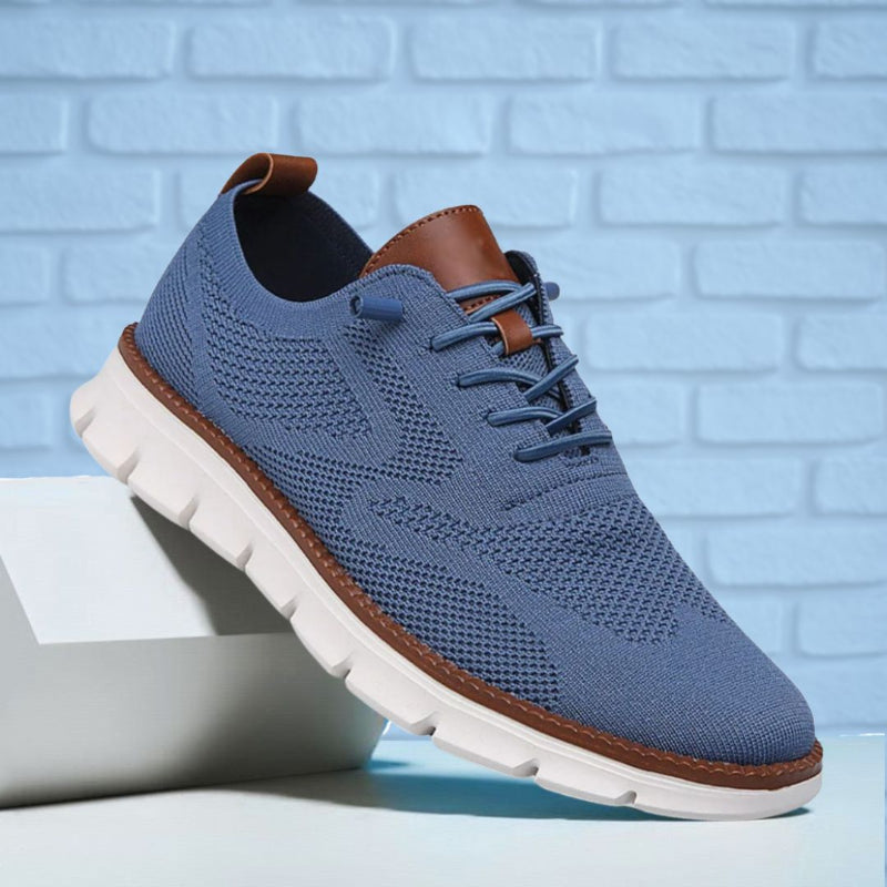Men's Walking Shoe Knit Lace-Up Leather Trim - Blue