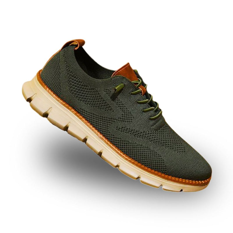 Men's Walking Shoe Knit Lace-Up Leather Trim - Green