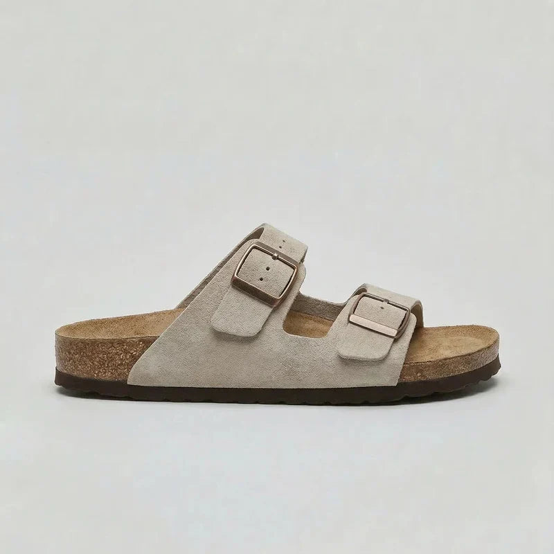Unisex Sandals Double-Strap Cork Footbed - Beige