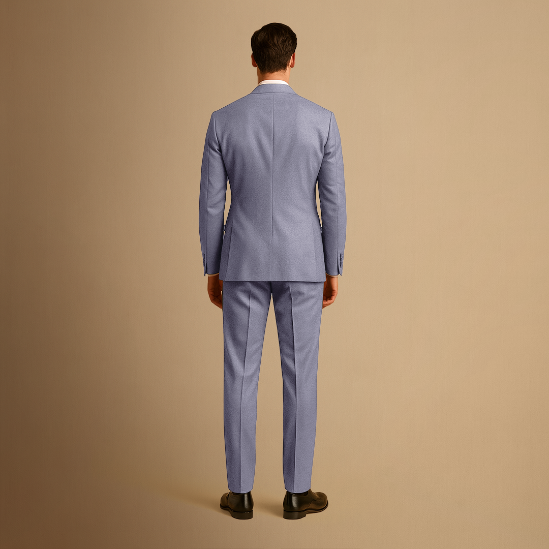 Men's slim fit two-piece suit with notched lapels and matching trousers