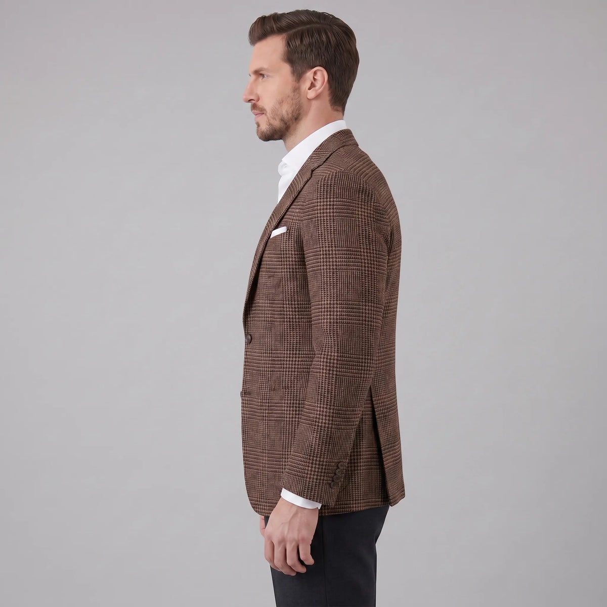 Men's checked single-breasted blazer with notched lapels and long sleeves