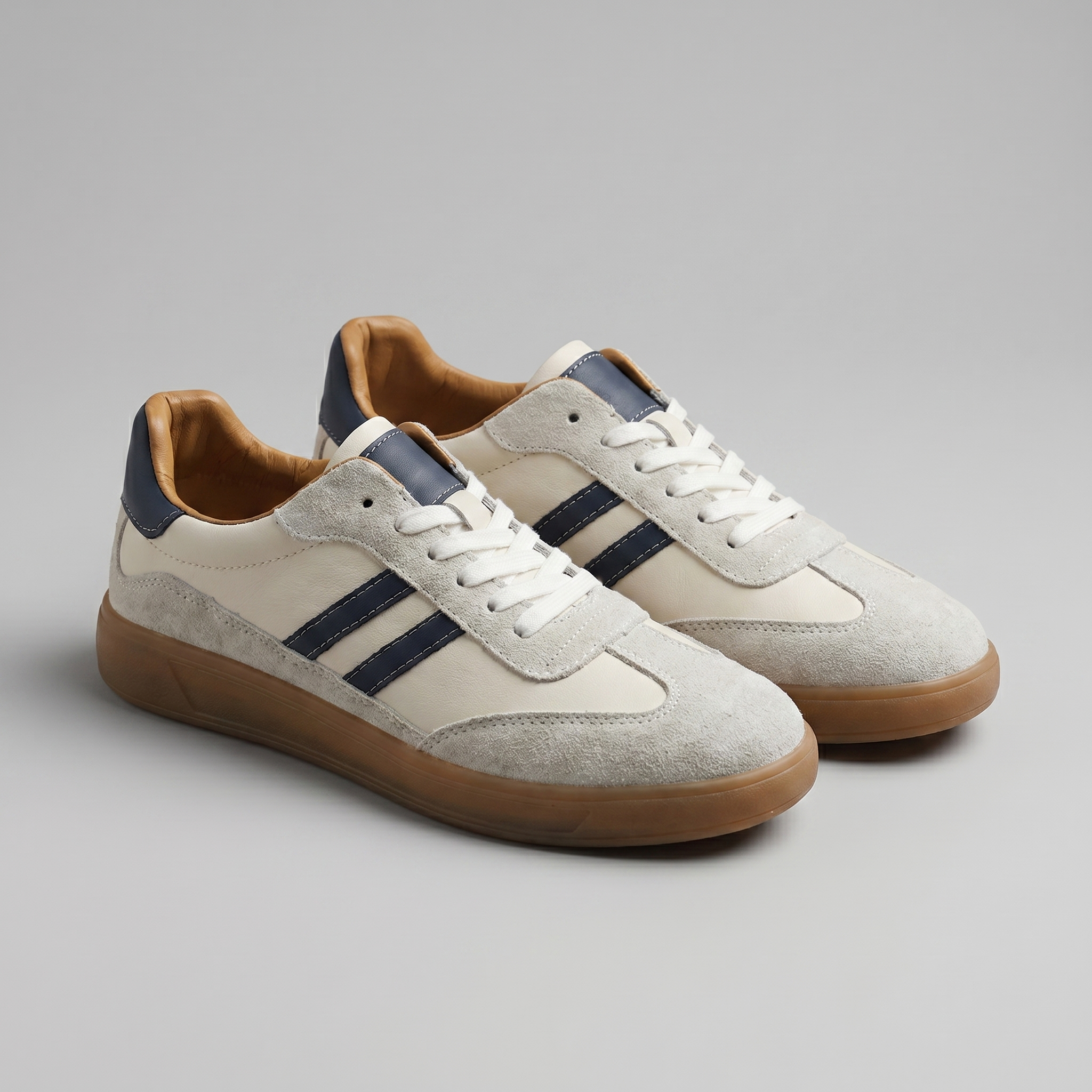 Men's Trainers Leather Suede Gum Sole - White