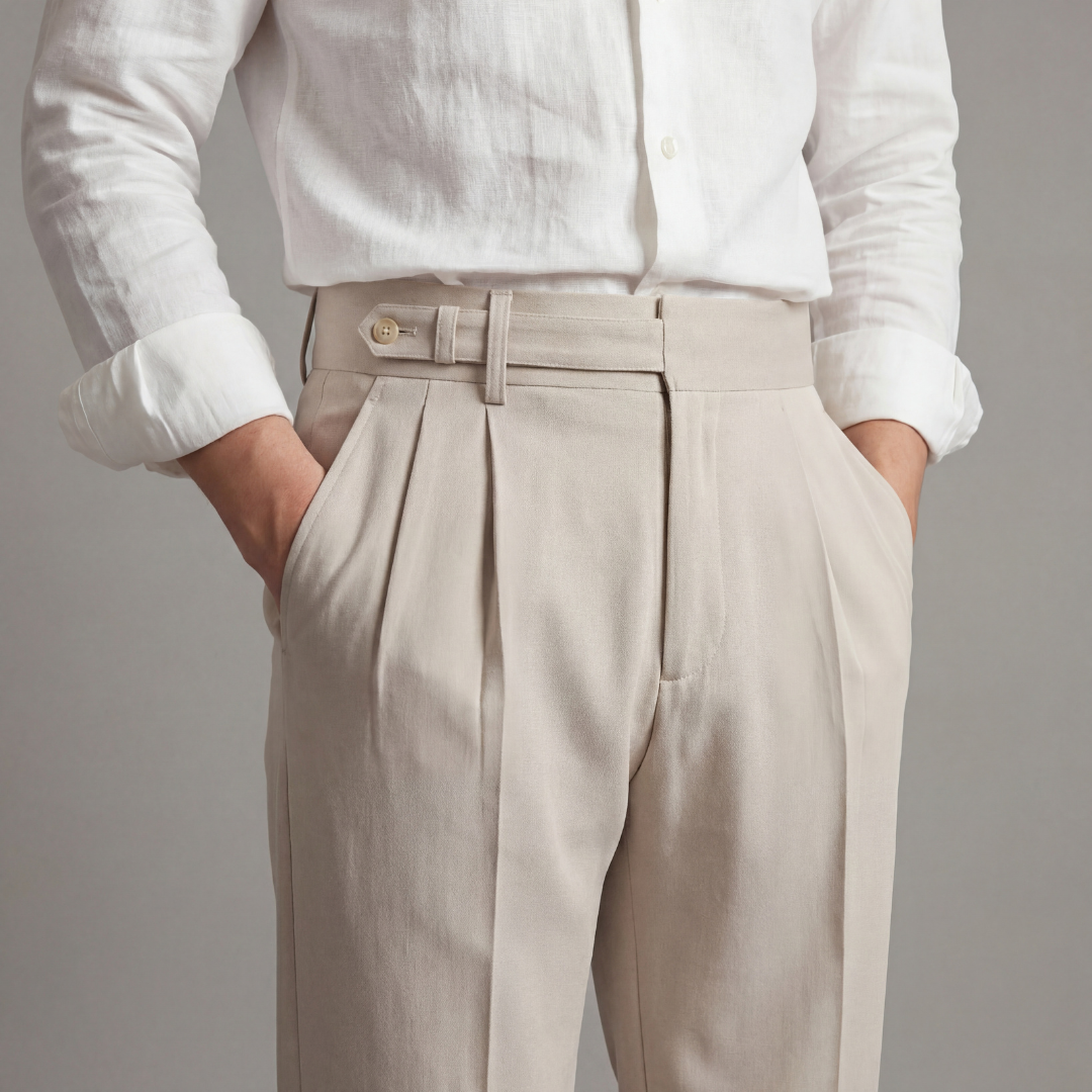 Men's Tailored Trousers Double-Pleat Side Adjuster - Beige