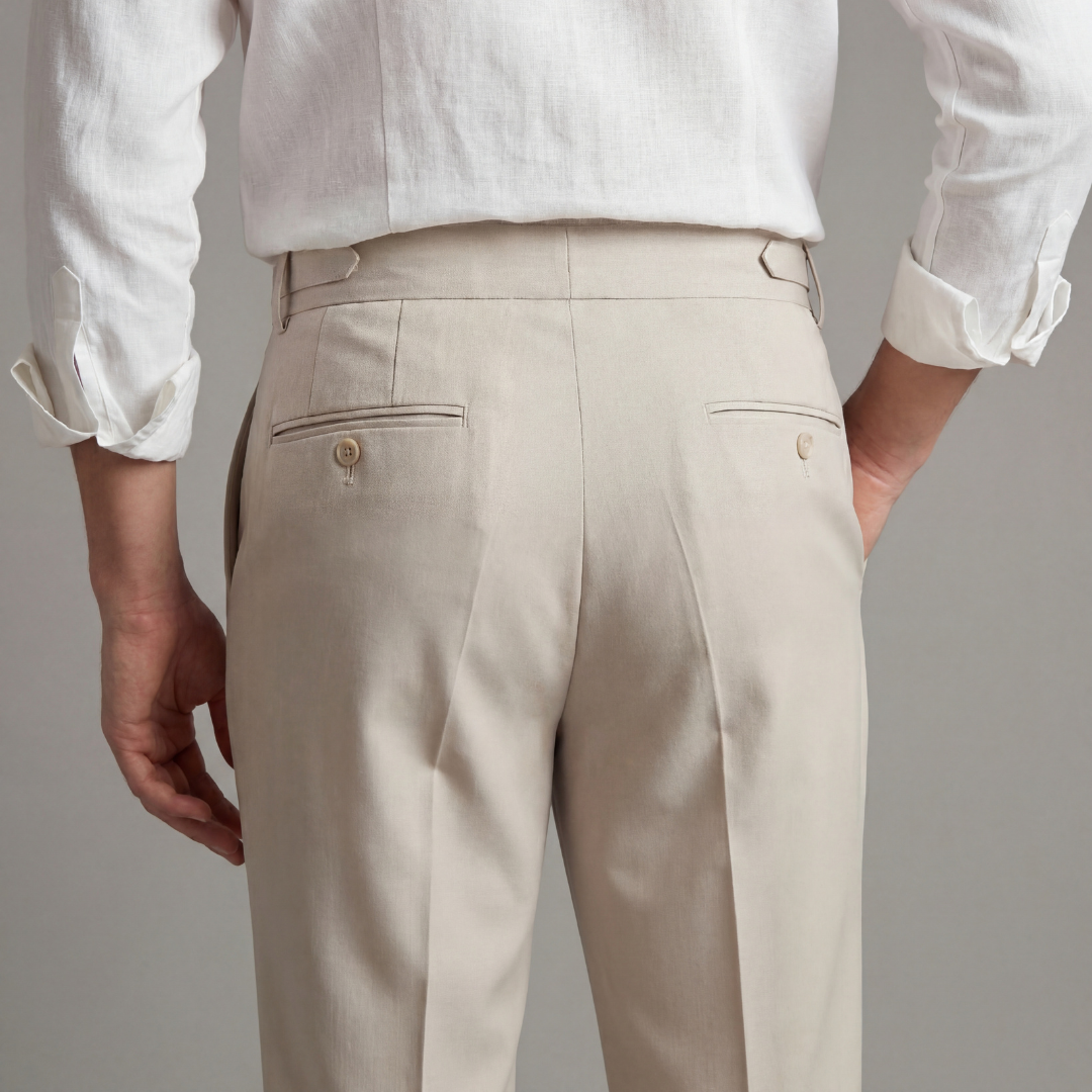 Men's Tailored Trousers Double-Pleat Side Adjuster - Beige