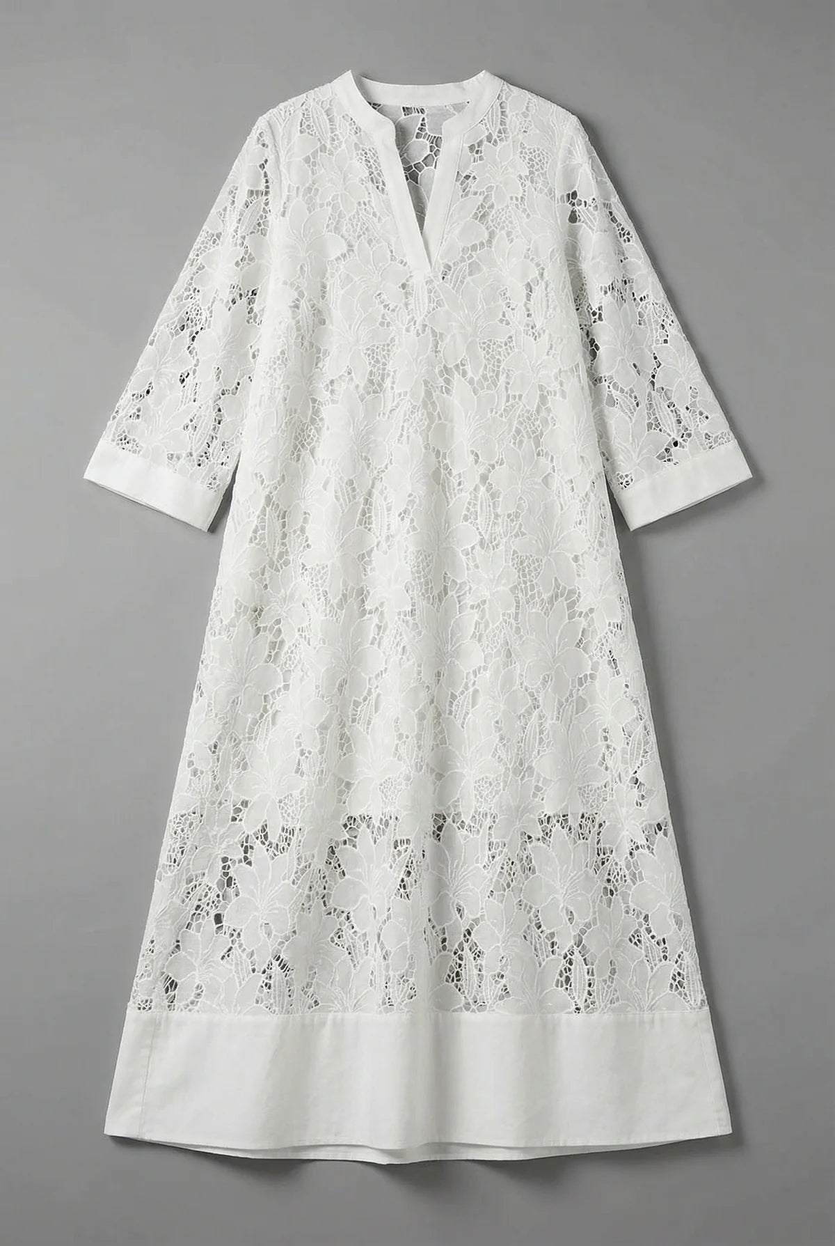Women’s Embroidered Lace Notched Midi Dress