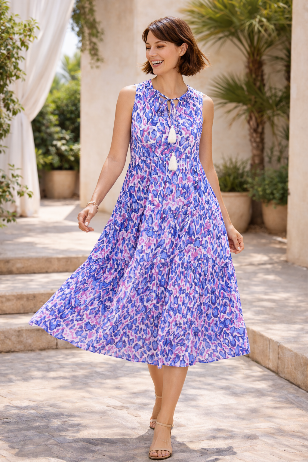 Women’s Floral Tiered Midi Dress | Blue Porcelain