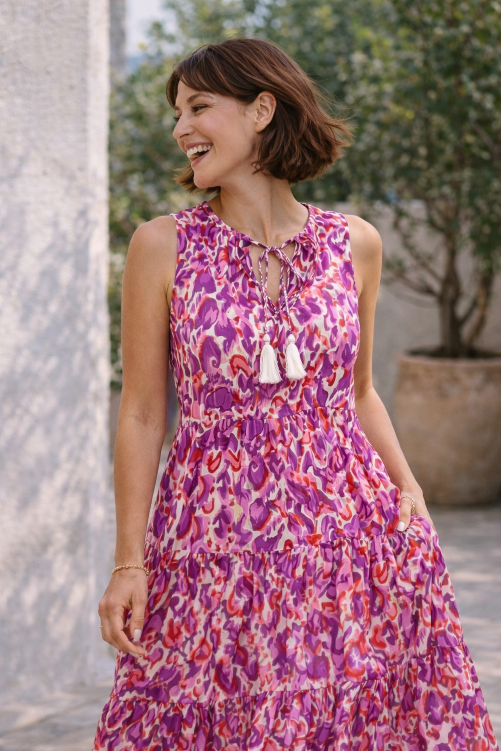 Women’s Floral Tiered Midi Dress | Pink Bloom