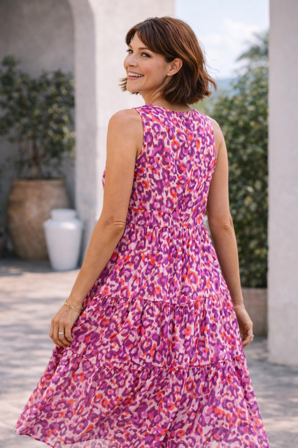 Women’s Floral Tiered Midi Dress | Pink Bloom