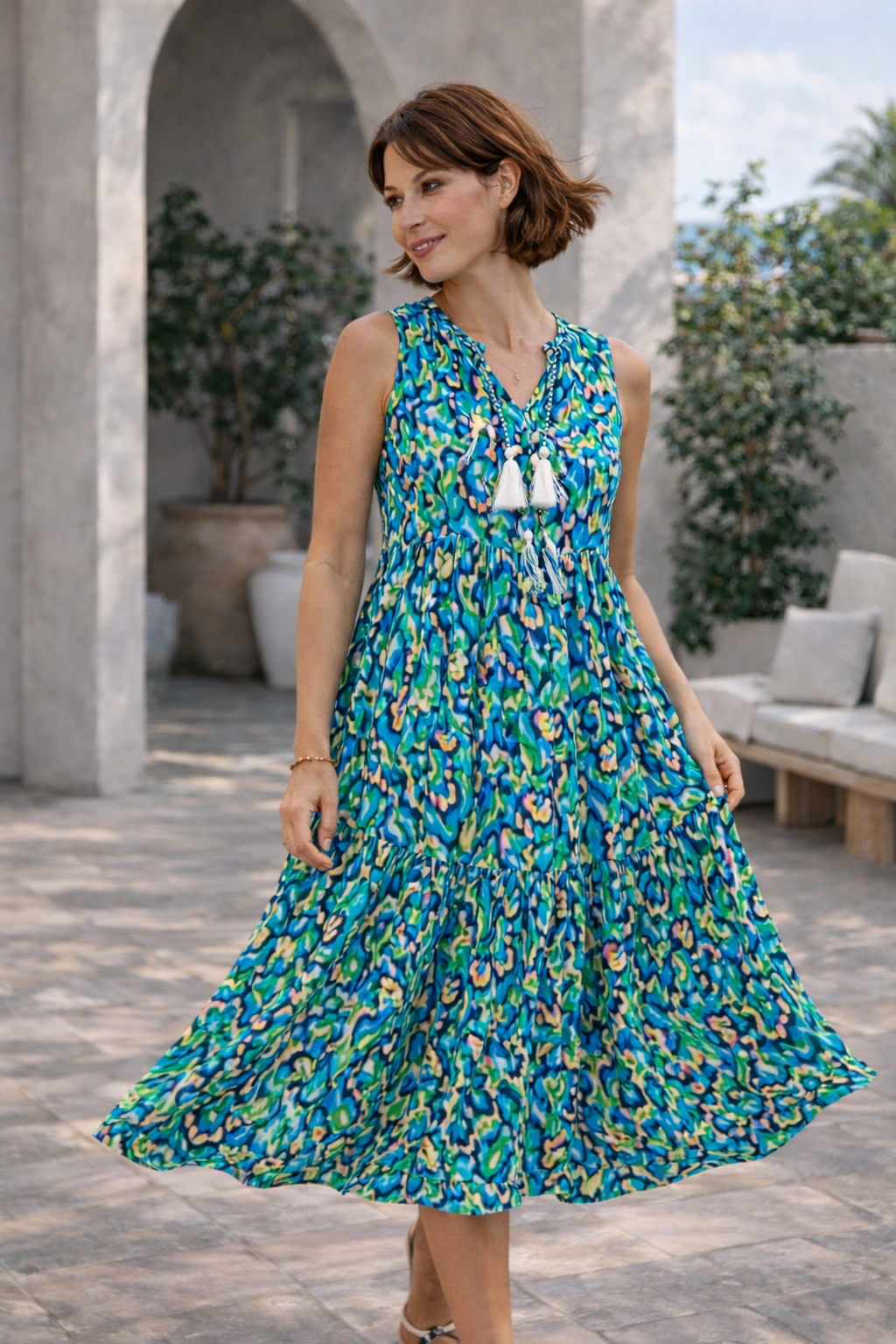 Women’s Floral Tiered Midi Dress | Ocean Bloom