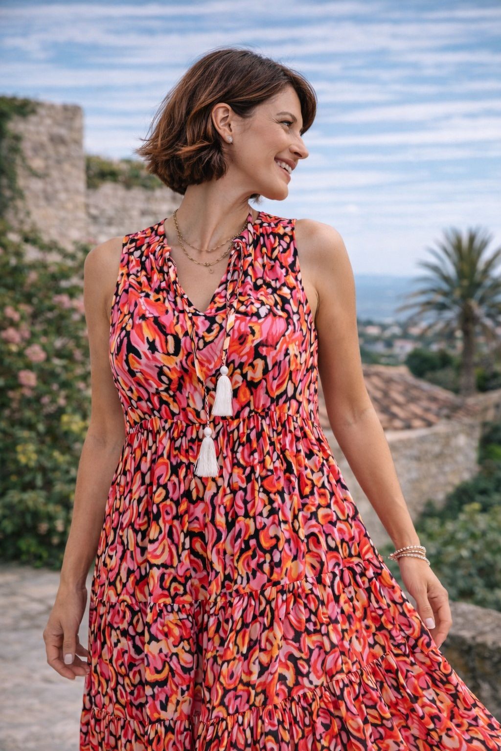 Women’s Floral Tiered Midi Dress | Sunset Bloom