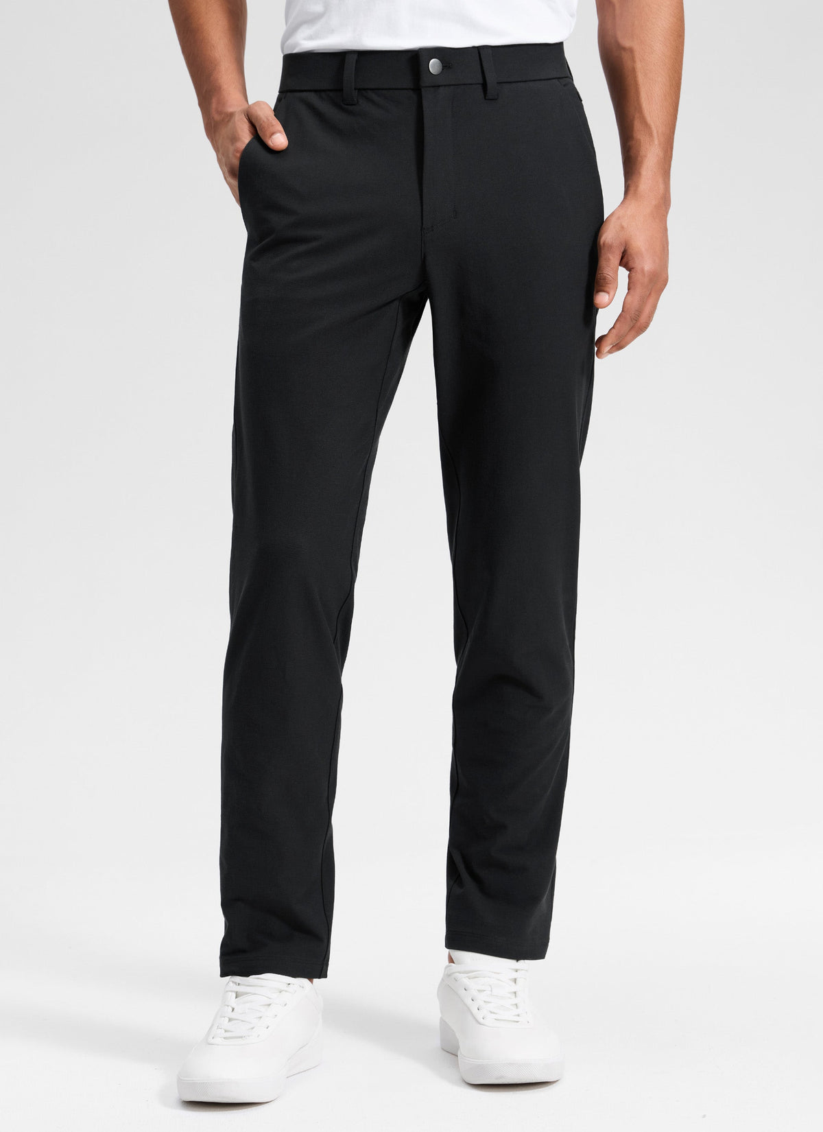 Men's plain straight chino trousers with belt loops and side pockets
