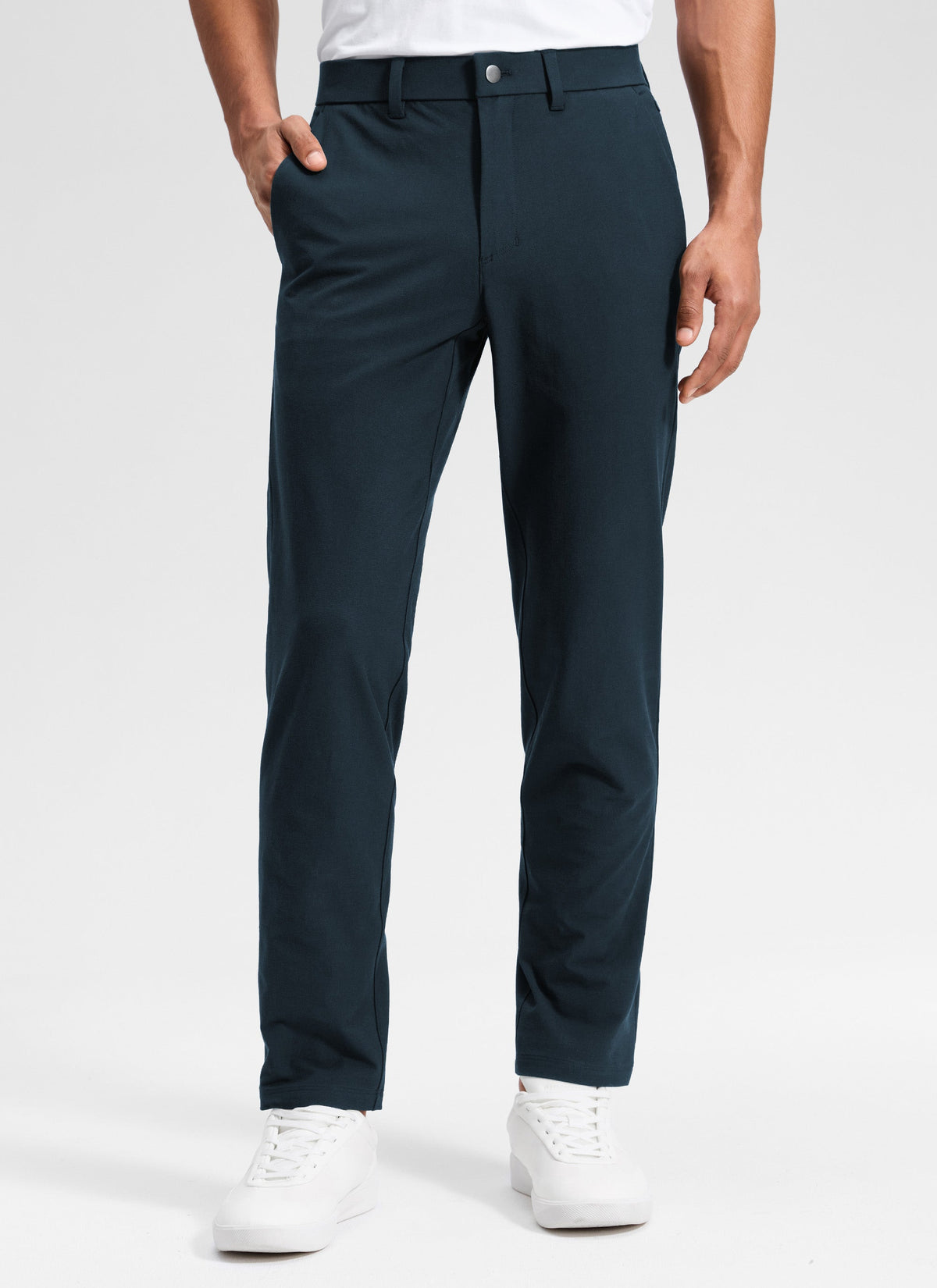 Men's plain straight chino trousers with belt loops and side pockets