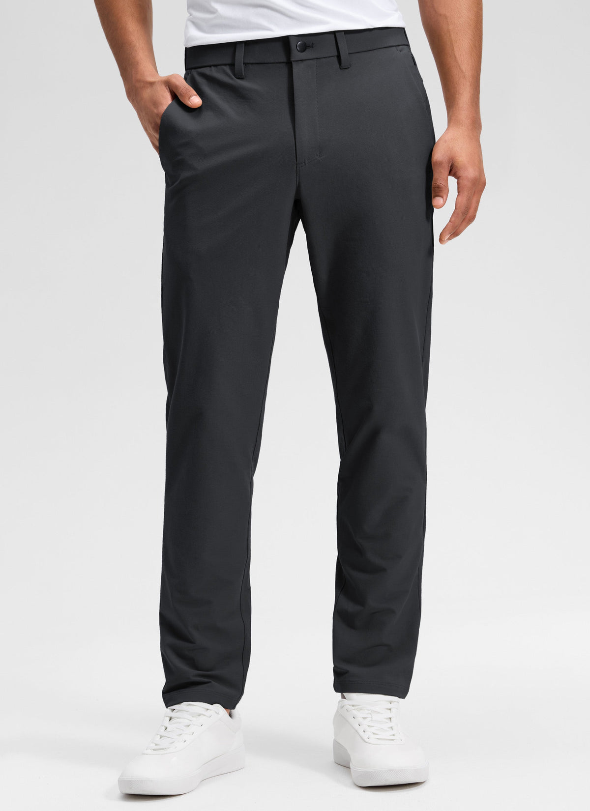 Men's plain straight chino trousers with belt loops and side pockets
