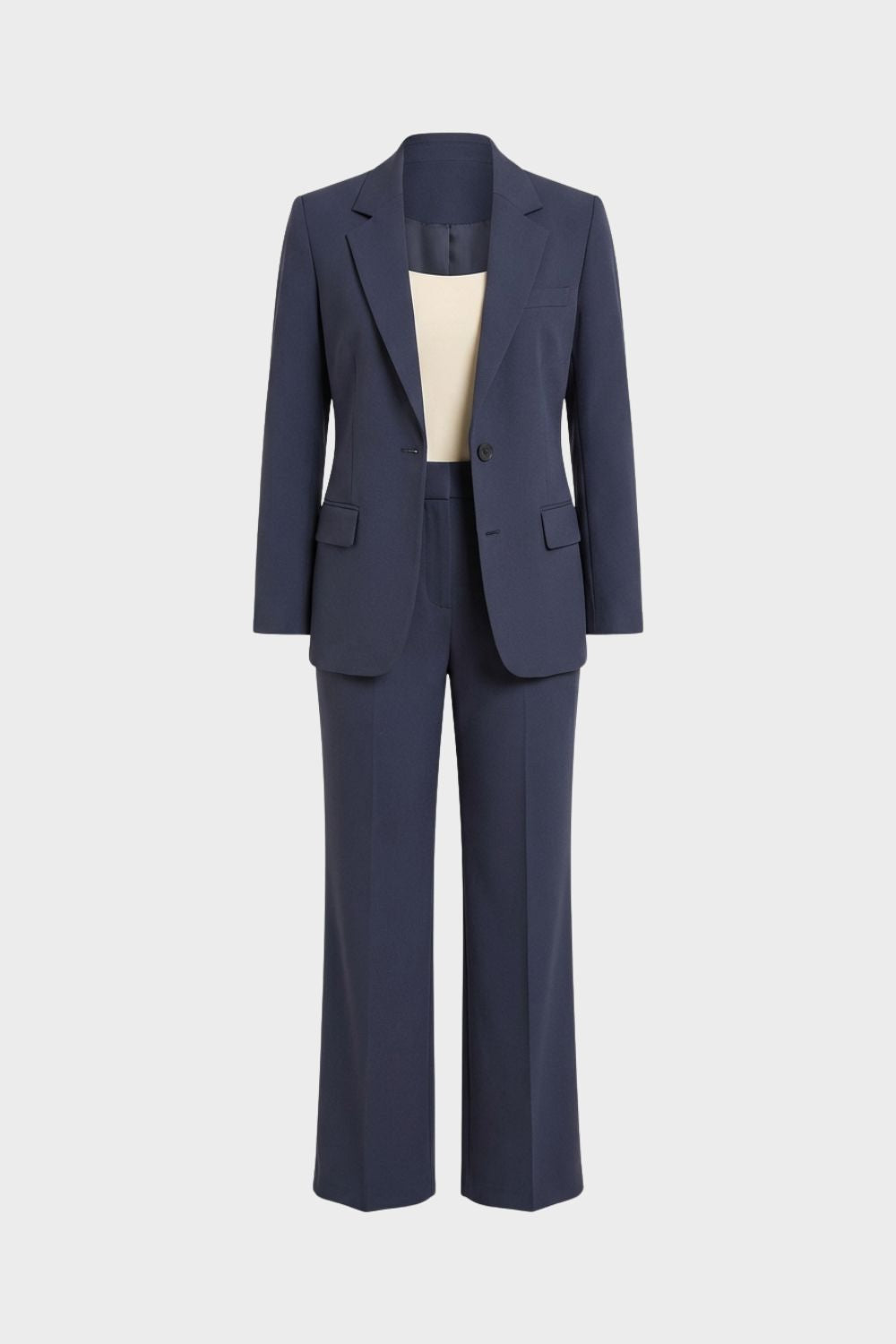 Women's two-piece suit set with notched-lapel blazer and flared trousers