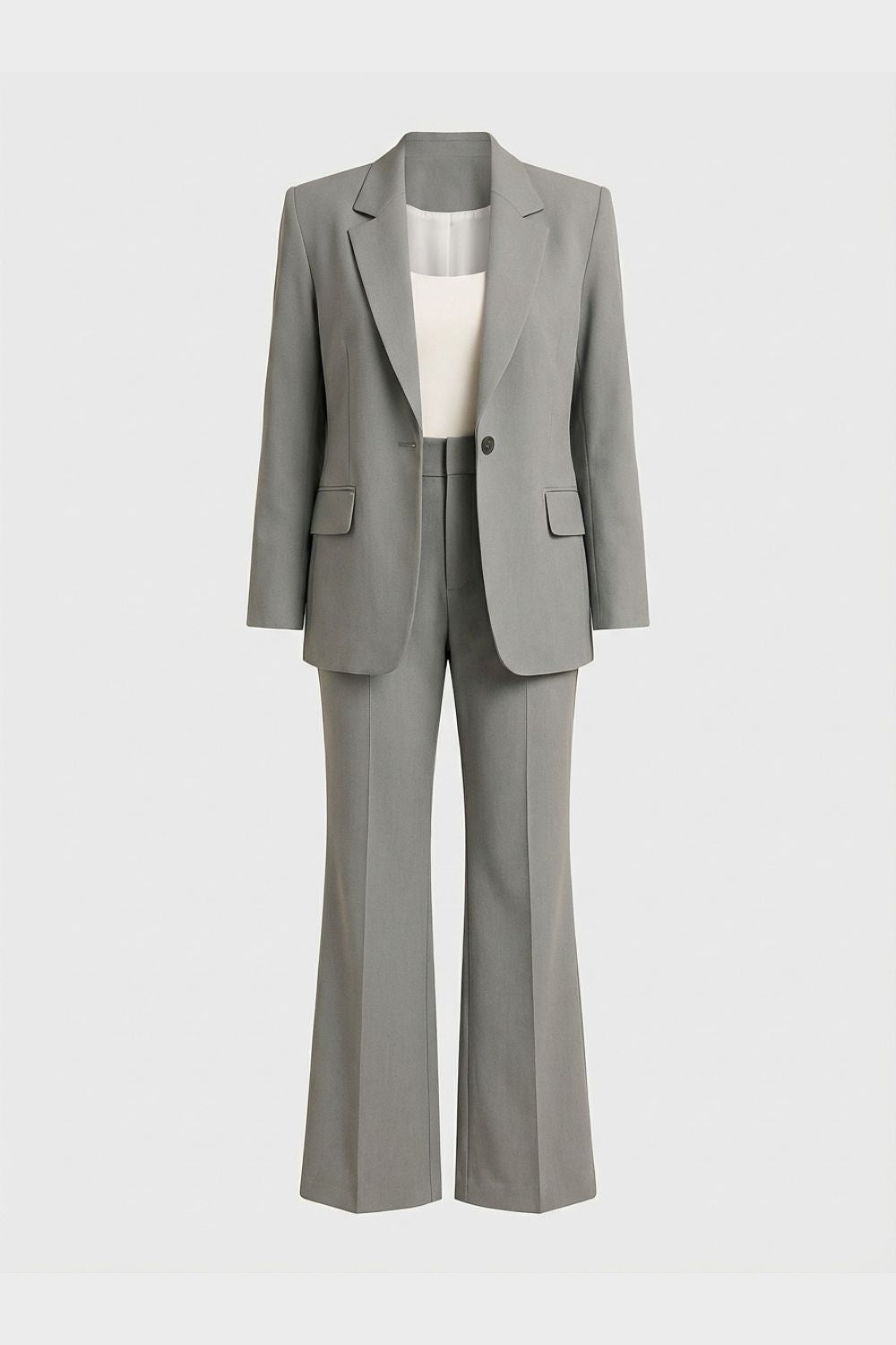 Women's two-piece suit set with notched-lapel blazer and flared trousers