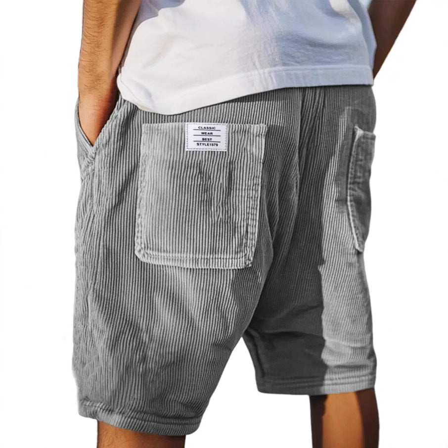Men's ribbed corduroy shorts with elasticated waist and utility pockets