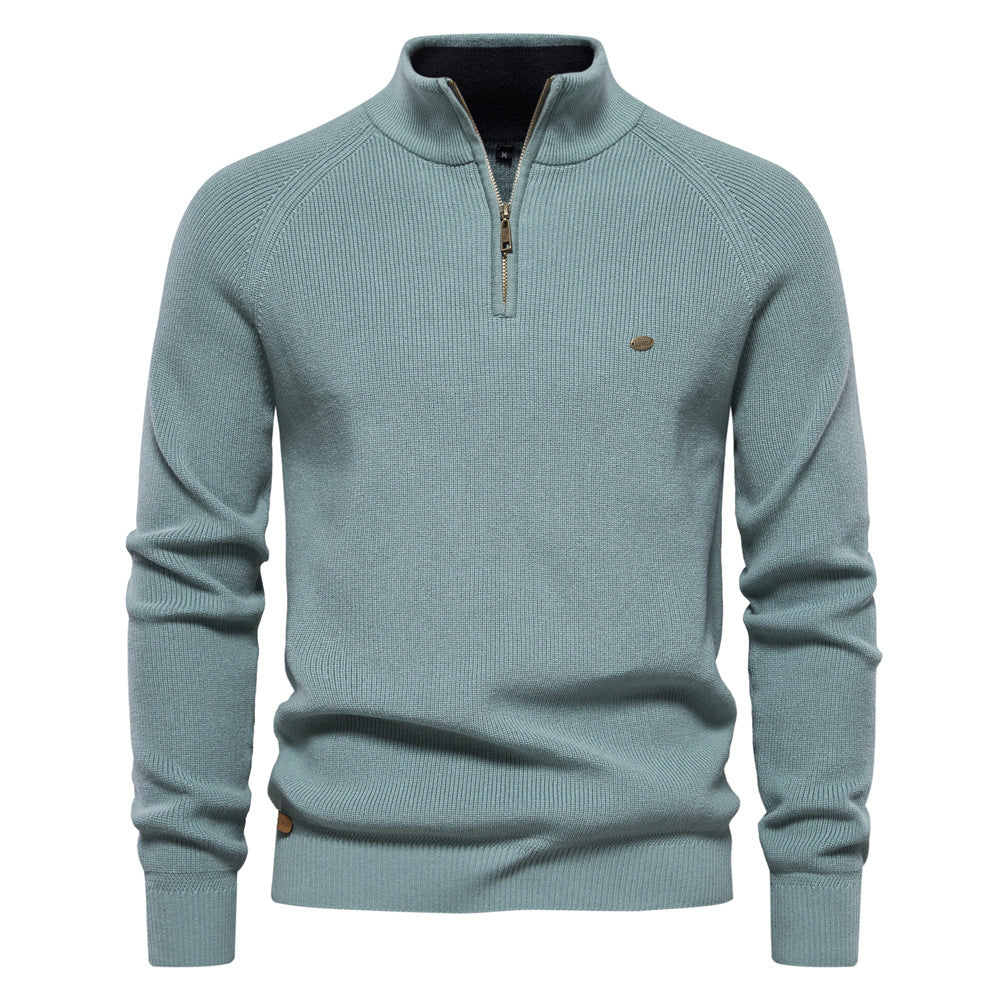 Men's ribbed half-zip jumper with mock neck and long sleeves
