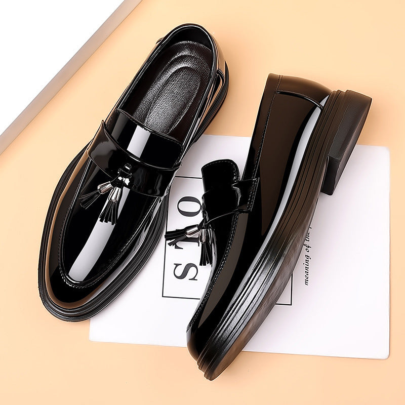 Men’s Patent Leather Loafers | Black Tassel Detail Formal Office Shoes