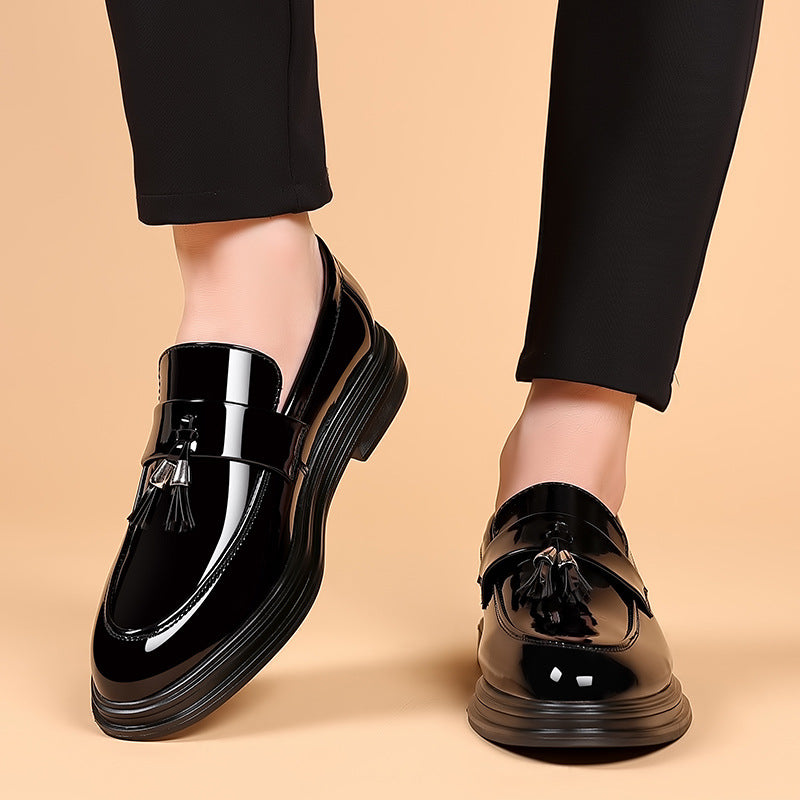 Men’s Patent Leather Loafers | Black Tassel Detail Formal Office Shoes