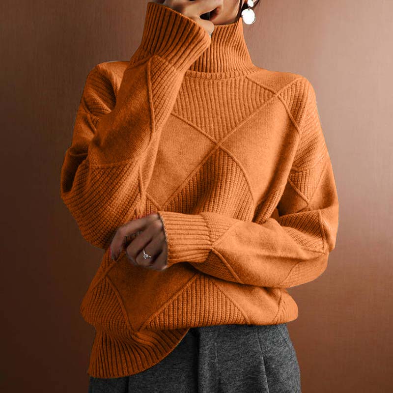 Women's geometric mock neck jumper with long sleeves and ribbed trims