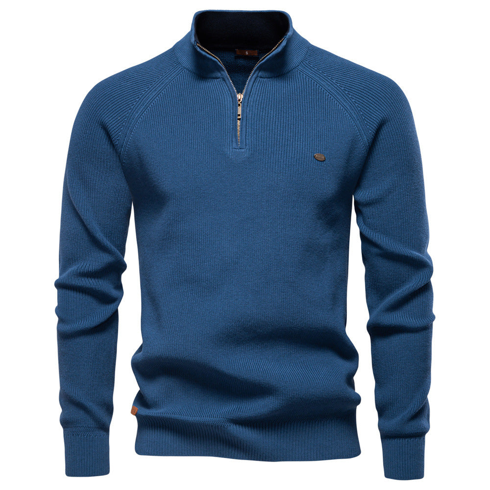 Men's ribbed half-zip jumper with mock neck and long sleeves