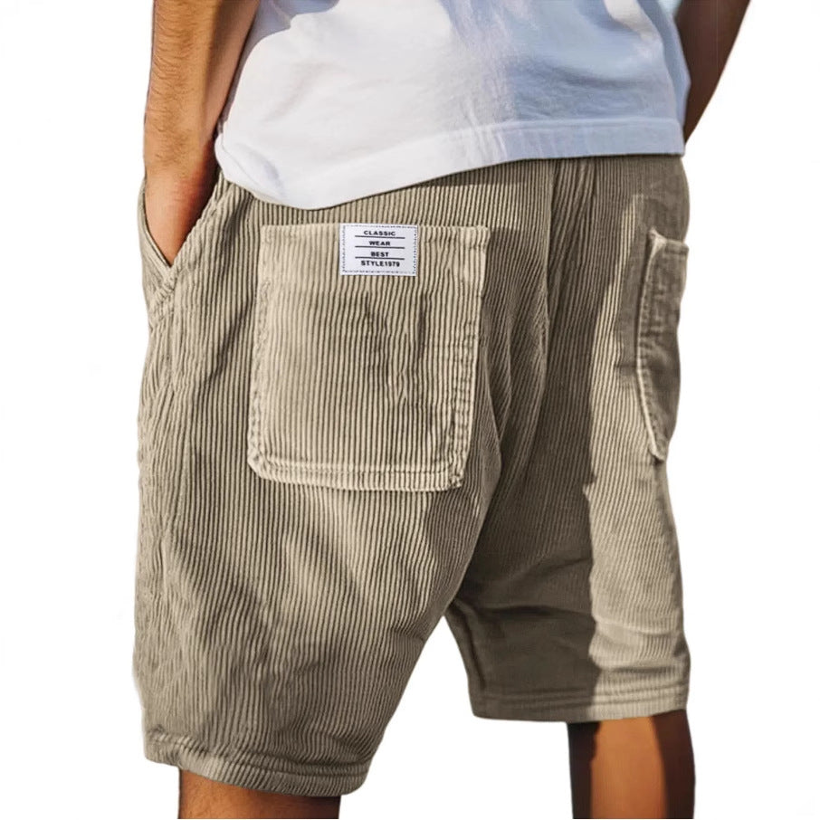 Men's ribbed corduroy shorts with elasticated waist and utility pockets
