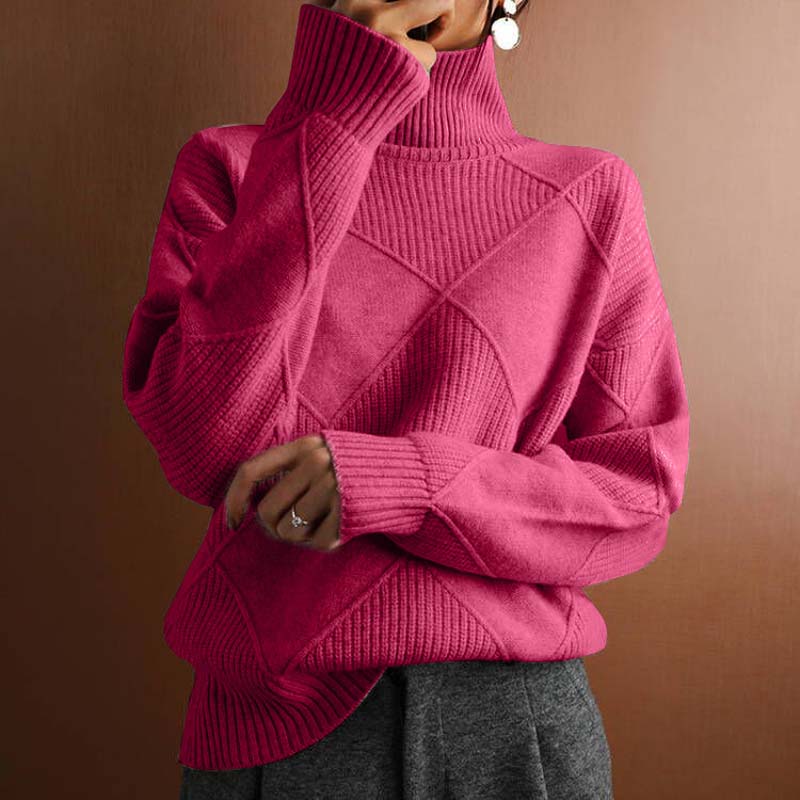 Women's geometric mock neck jumper with long sleeves and ribbed trims