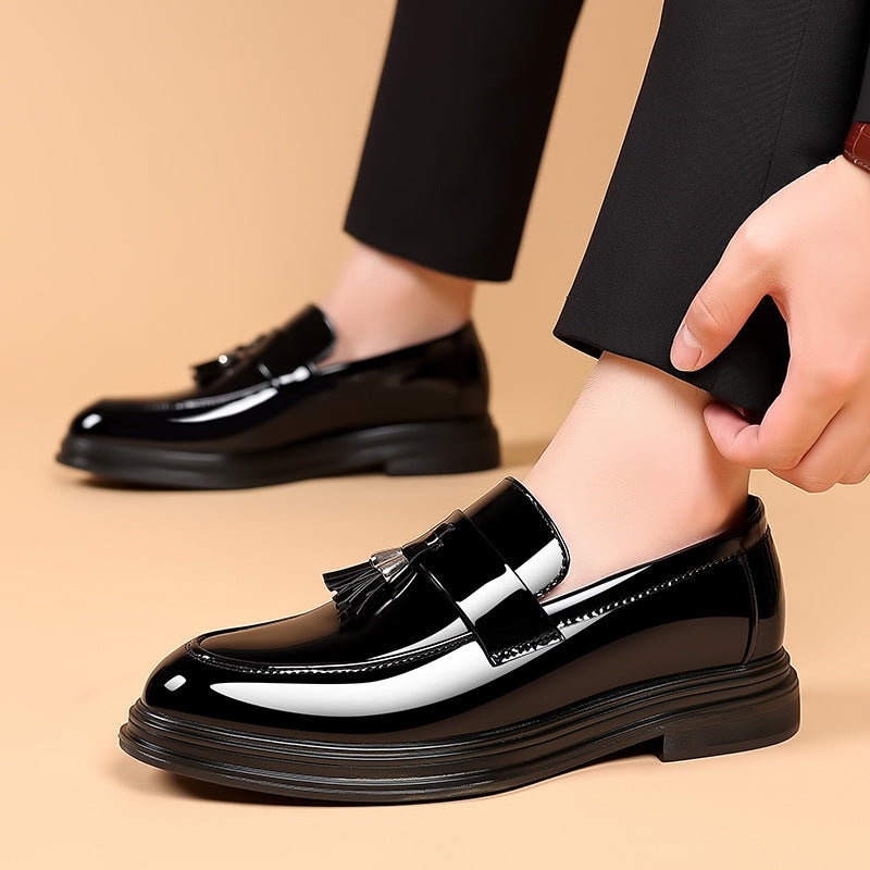 Men’s Patent Leather Loafers | Black Tassel Detail Formal Office Shoes
