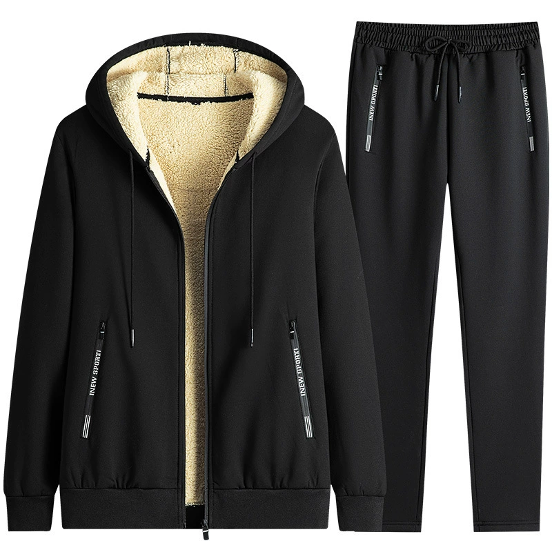 Men's Tracksuit Sherpa-Lined Hooded Zip-Up