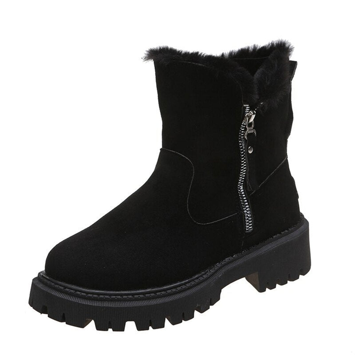 Women's fur-lined ankle boots with side zips and chunky lug soles