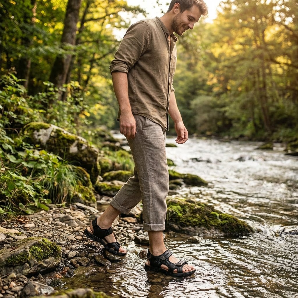 Unisex open-toe trekking sandals with adjustable straps and ridged soles