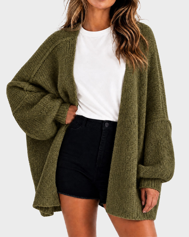 Women's oversized open-front knitted cardigan with lantern sleeves