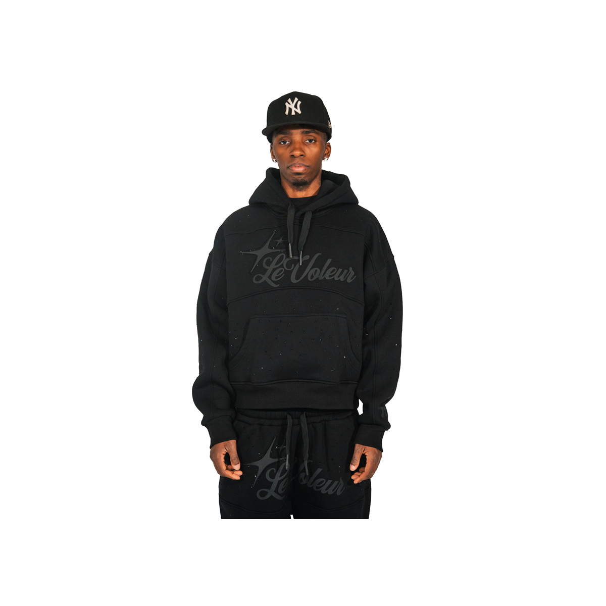 Unisex pullover hoodie with hood, front pouch pocket and script graphic