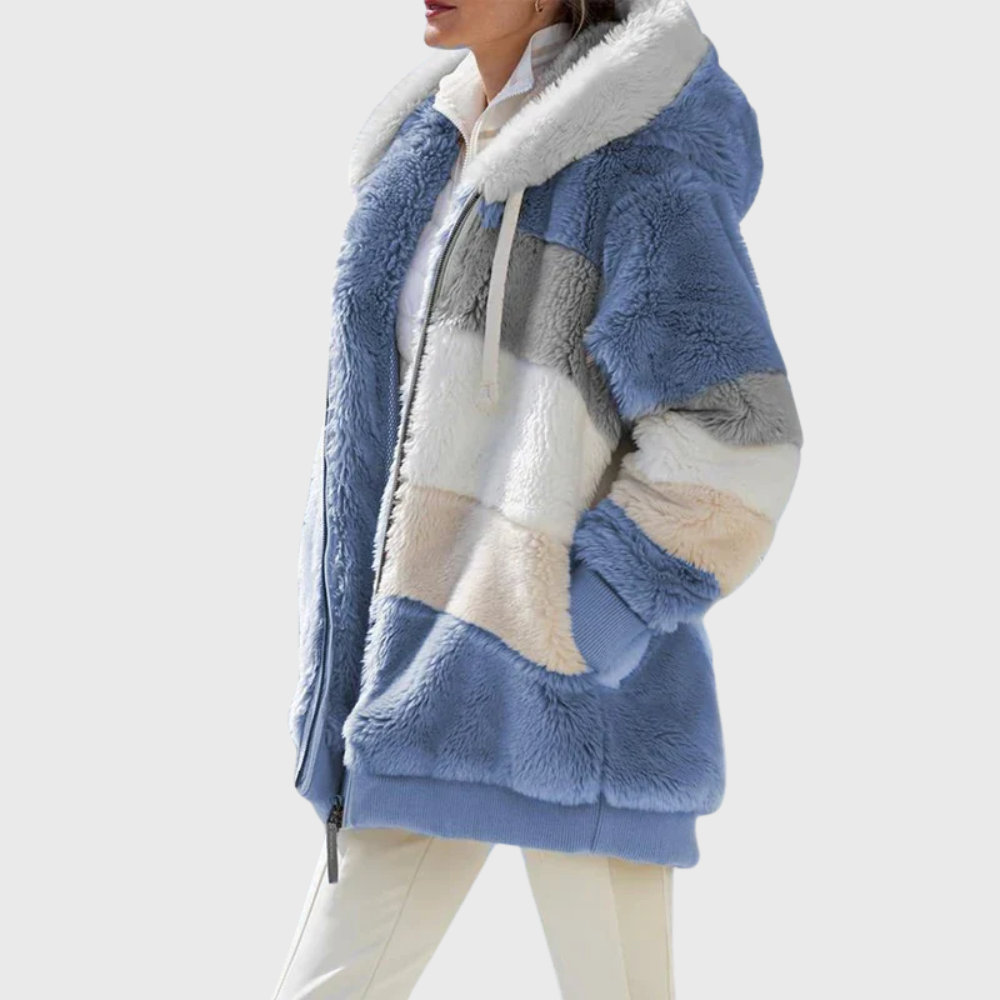 Women's colour-block hooded jacket with long sleeves and zip pockets