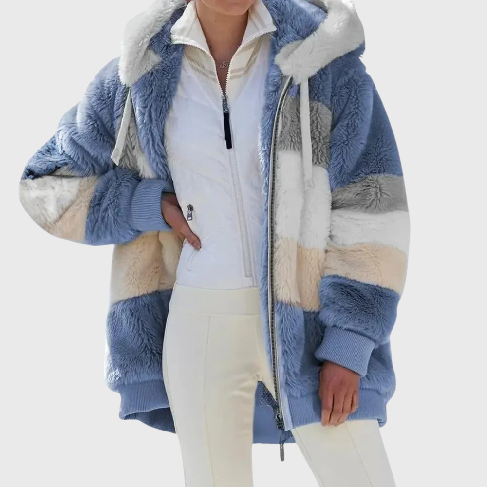 Women's colour-block hooded jacket with long sleeves and zip pockets