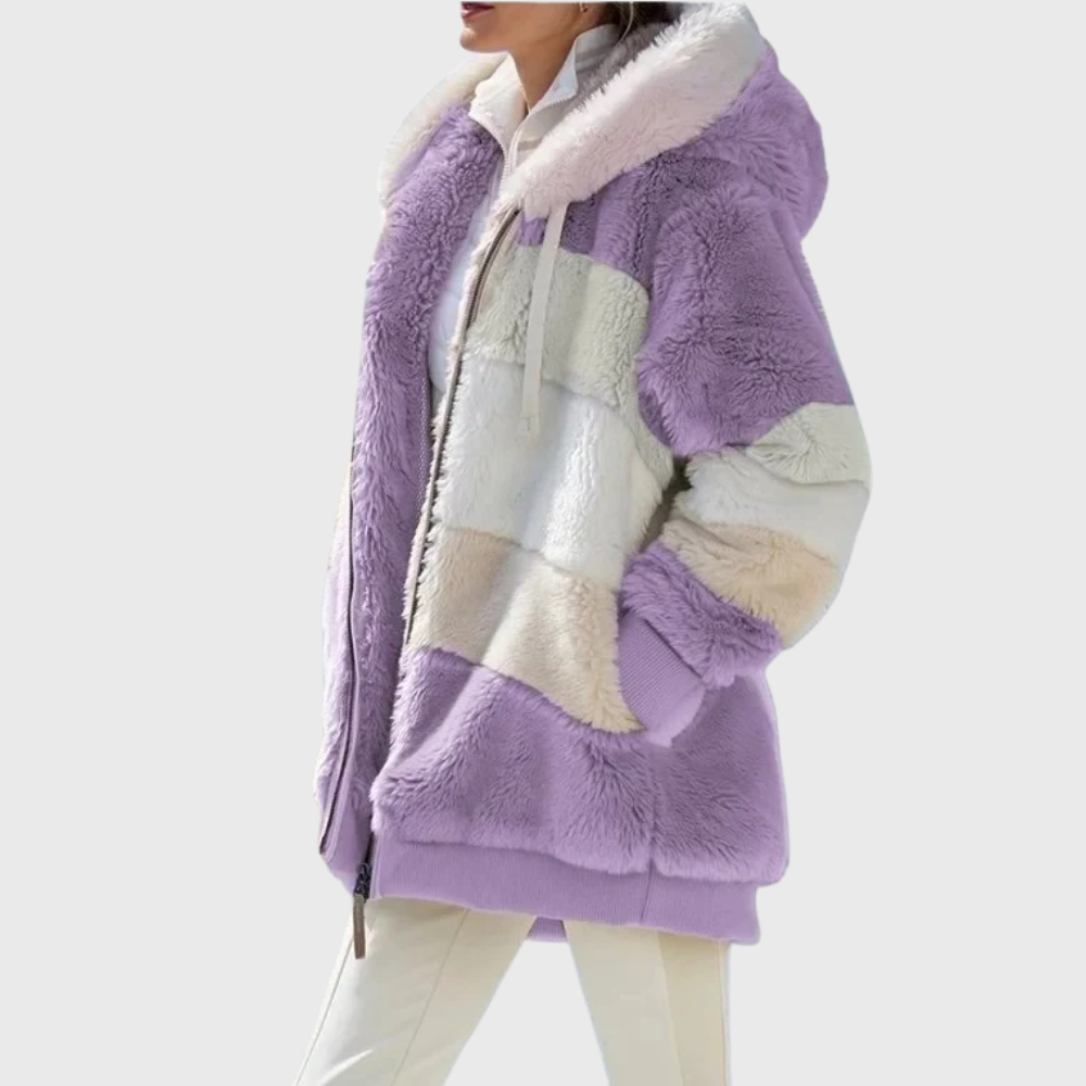 Women's colour-block hooded jacket with long sleeves and zip pockets