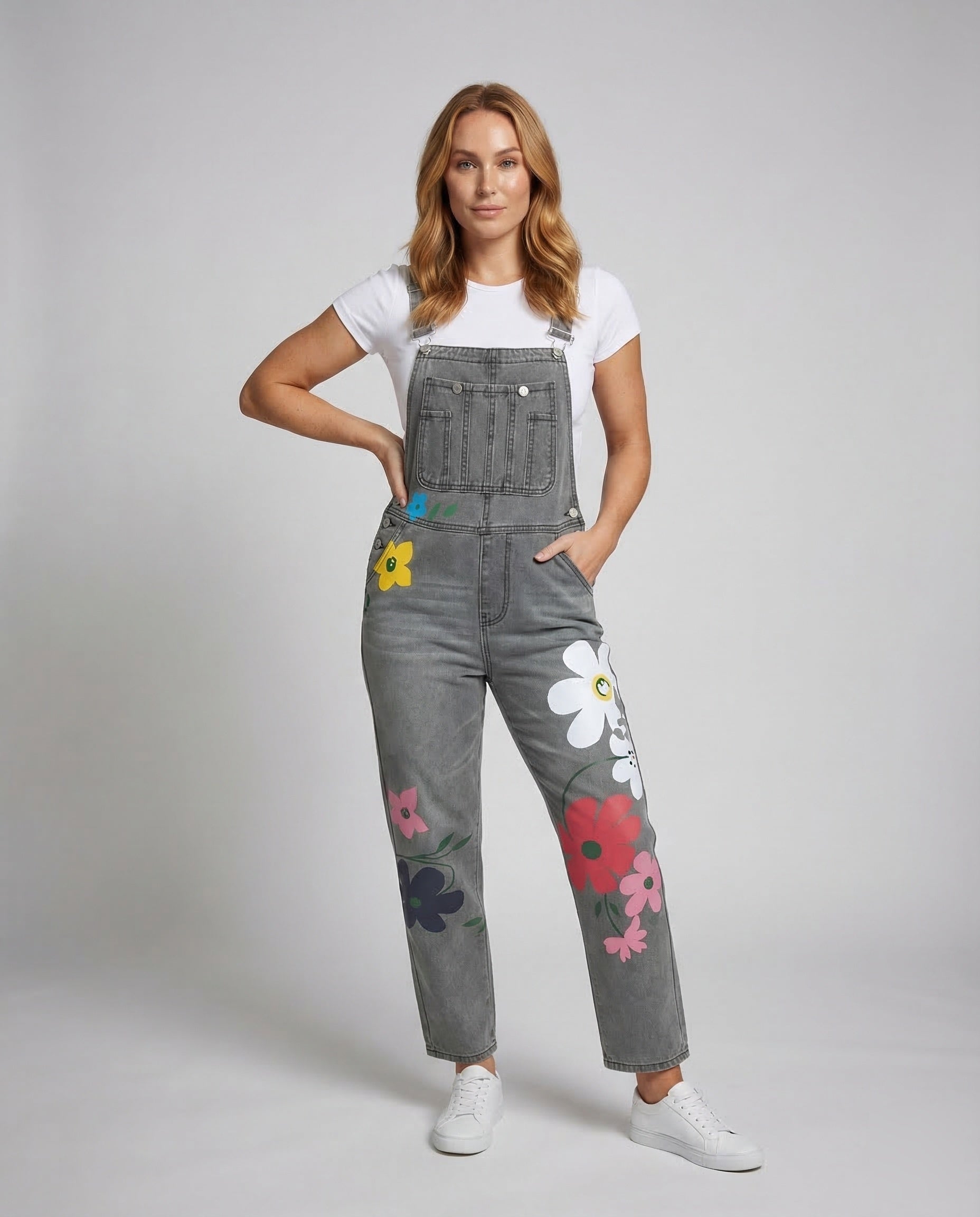 Women's Dungaree Jumpsuit Floral Print Straight Leg