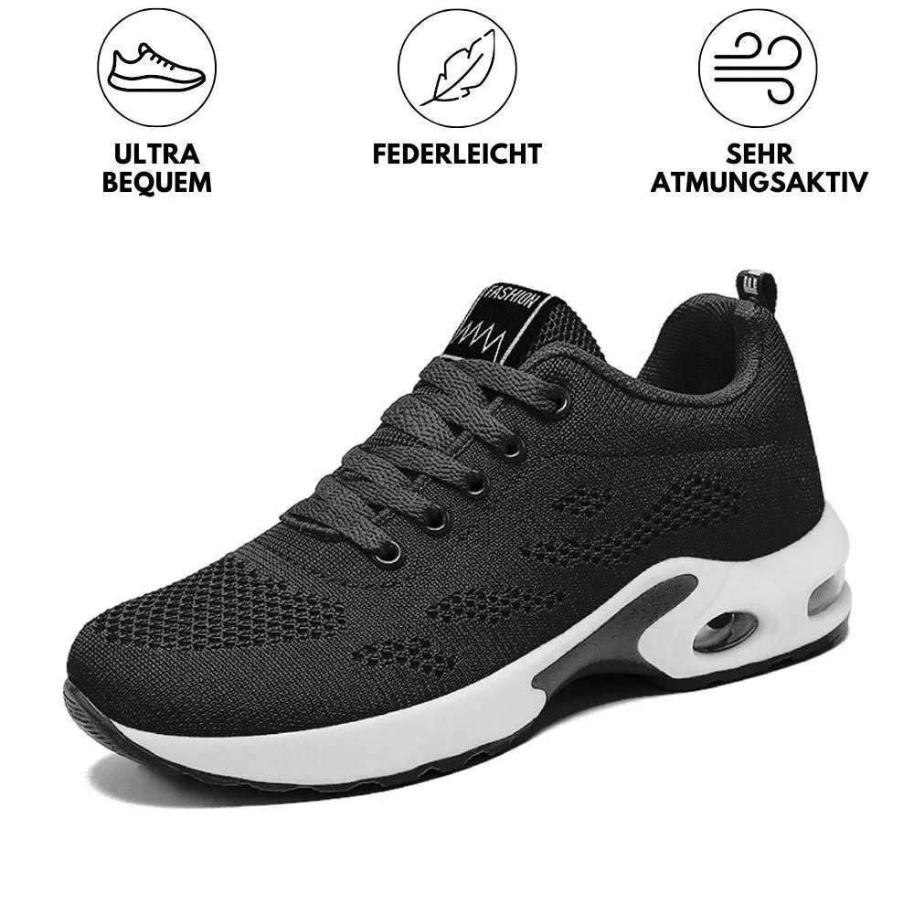 Women's Knit Trainers Lace-Up Air Cushion Platform - Black