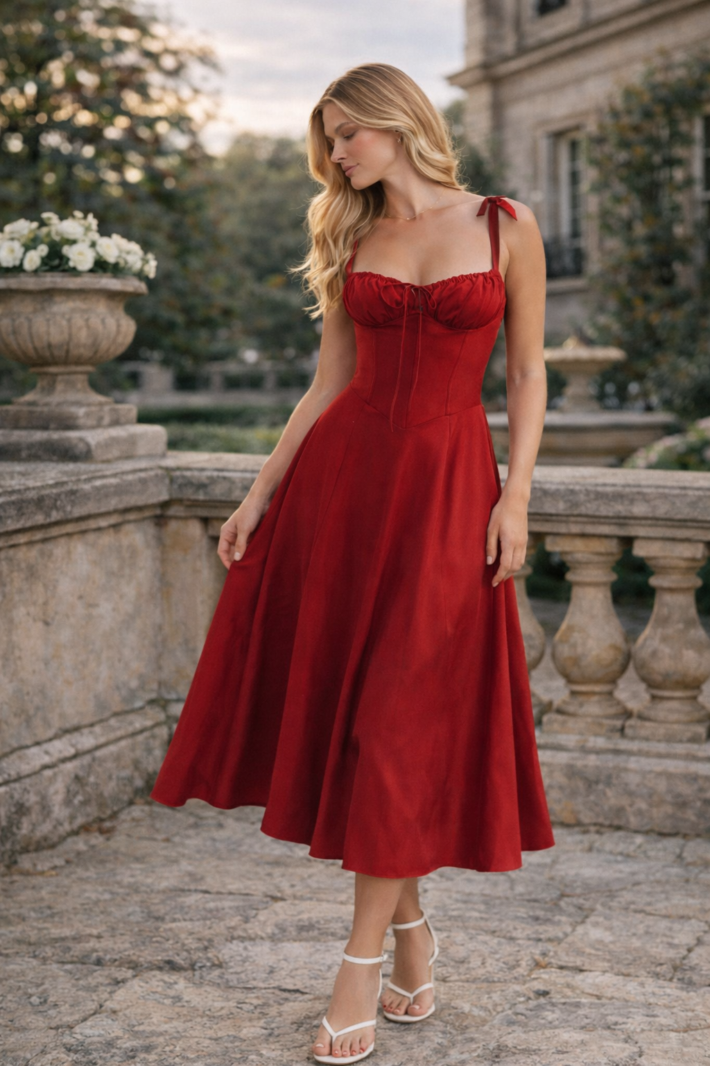 Women’s Corset Midi Dress | Crimson Red