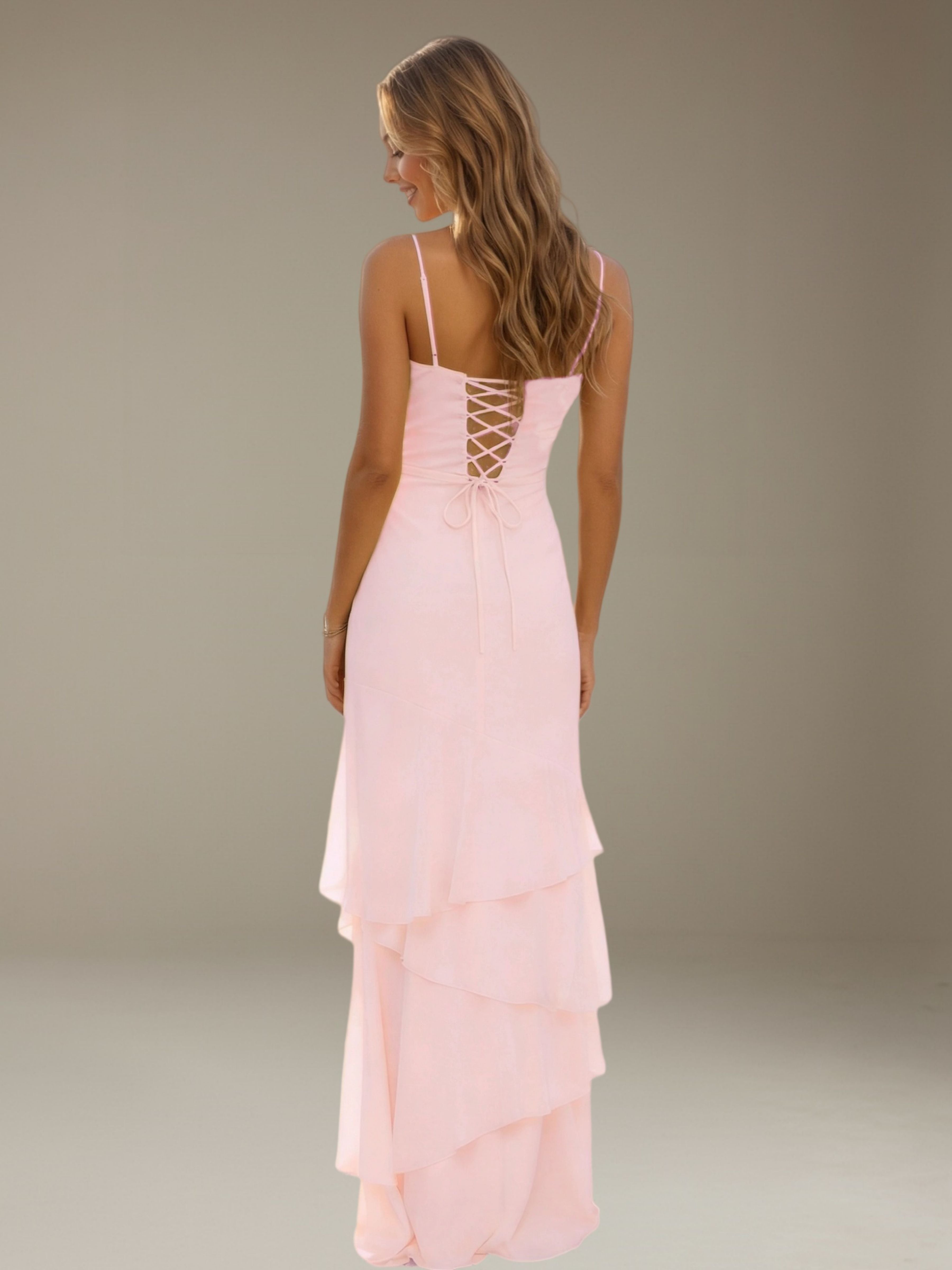 Women’s Tiered Chiffon A-Line Maxi Dress | Sweetheart Neck Occasion Gown