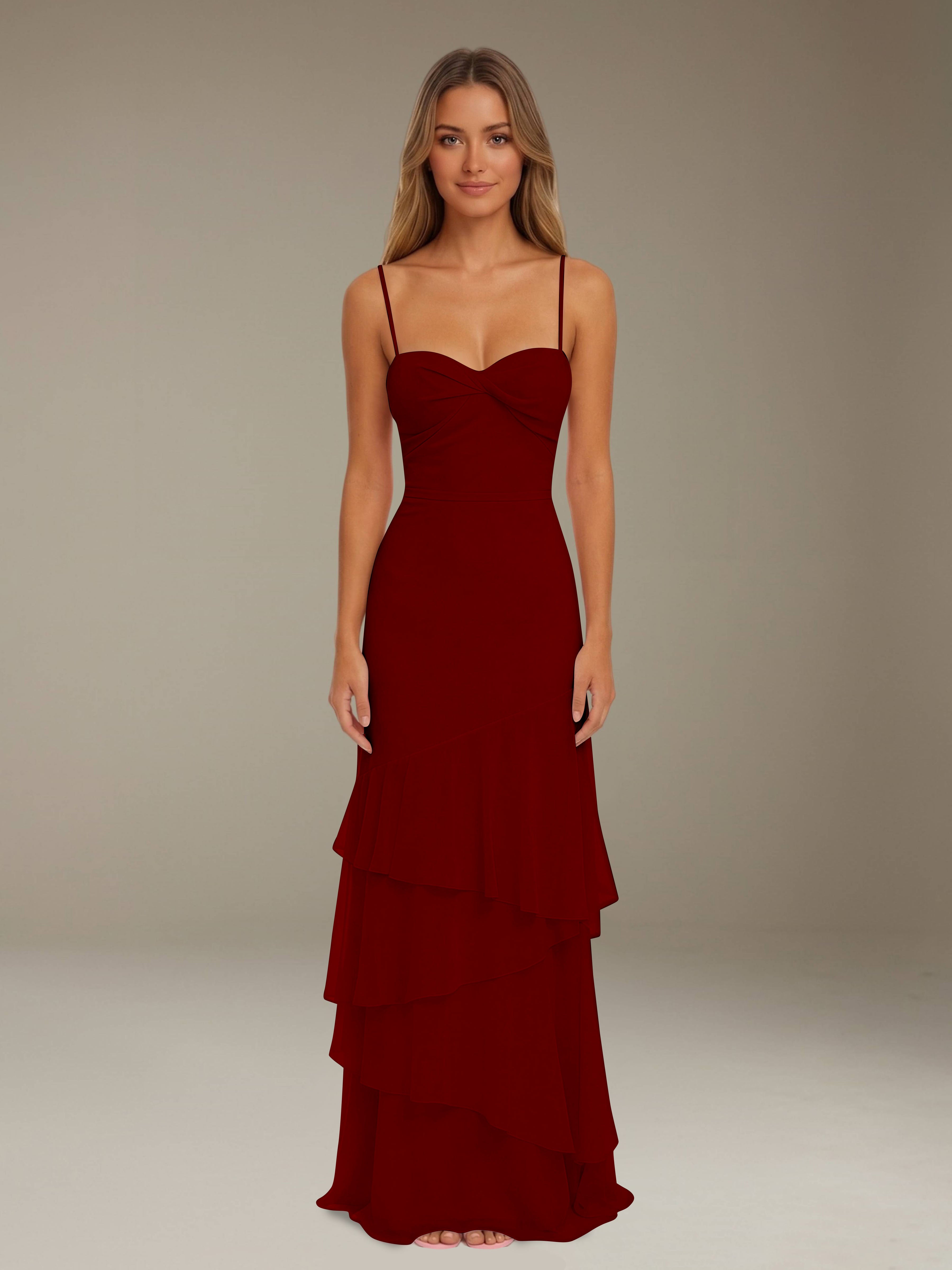 Women’s Tiered Chiffon A-Line Maxi Dress | Sweetheart Neck Occasion Gown