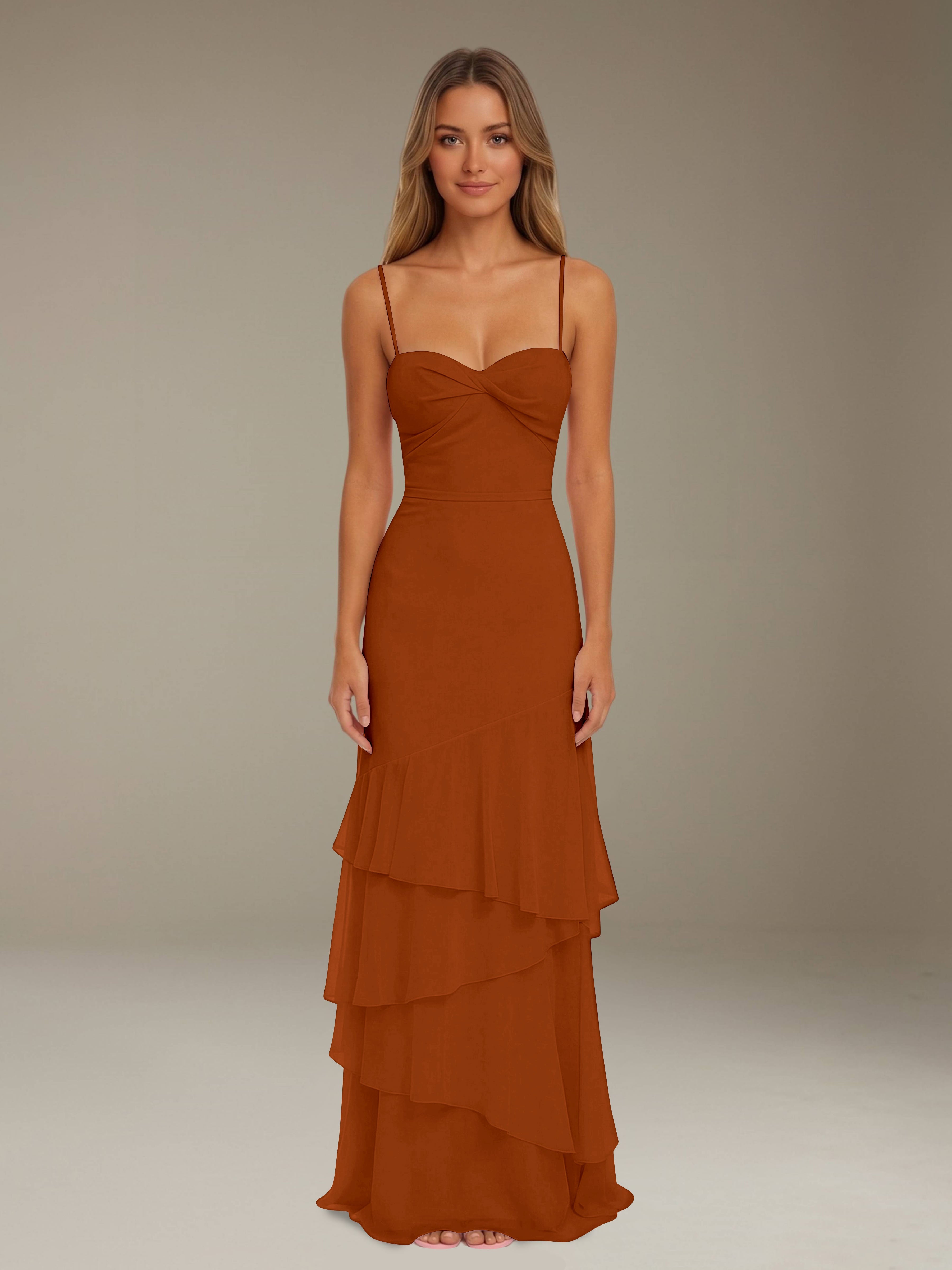 Women’s Tiered Chiffon A-Line Maxi Dress | Sweetheart Neck Occasion Gown