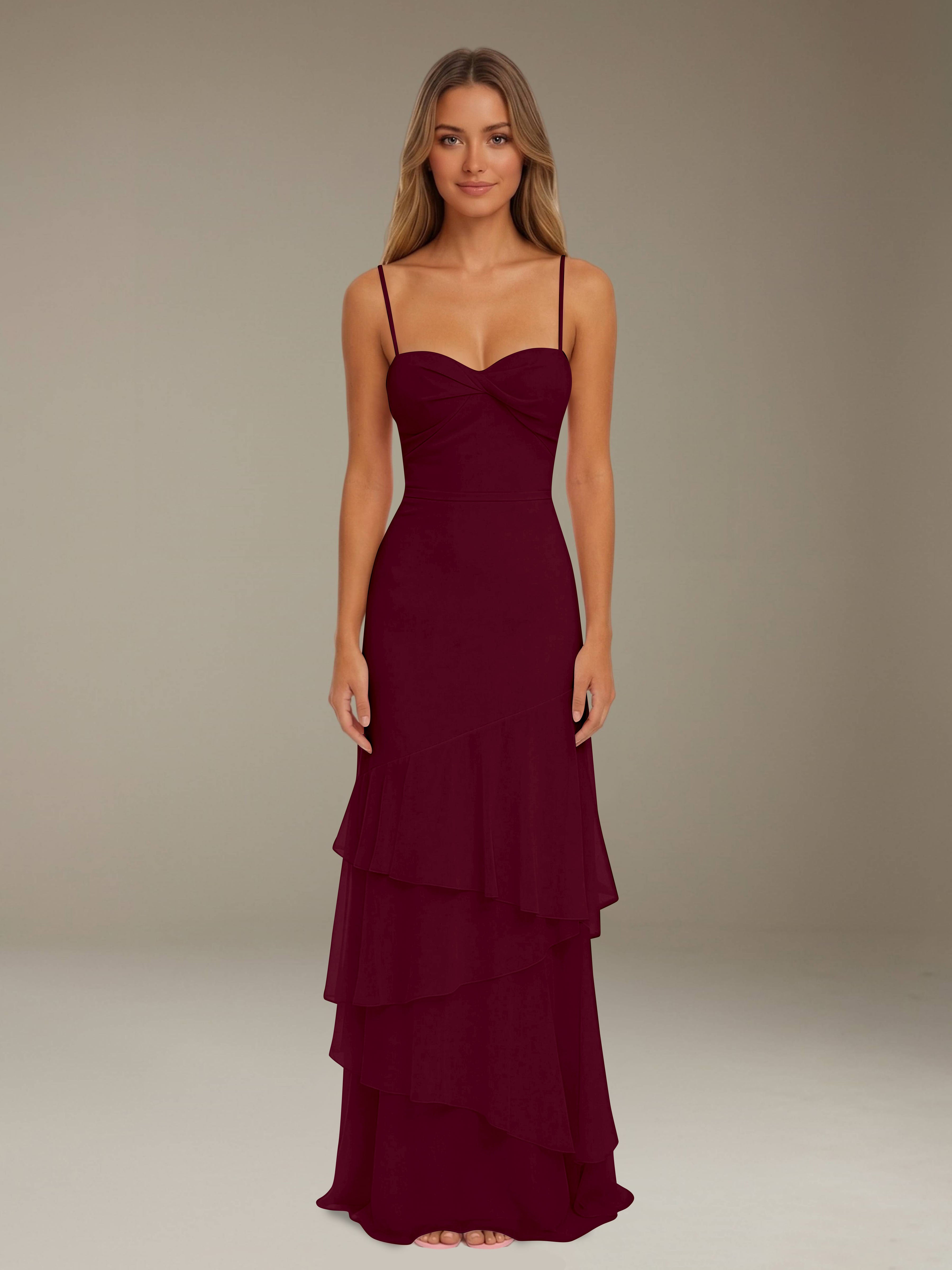 Women’s Tiered Chiffon A-Line Maxi Dress | Sweetheart Neck Occasion Gown