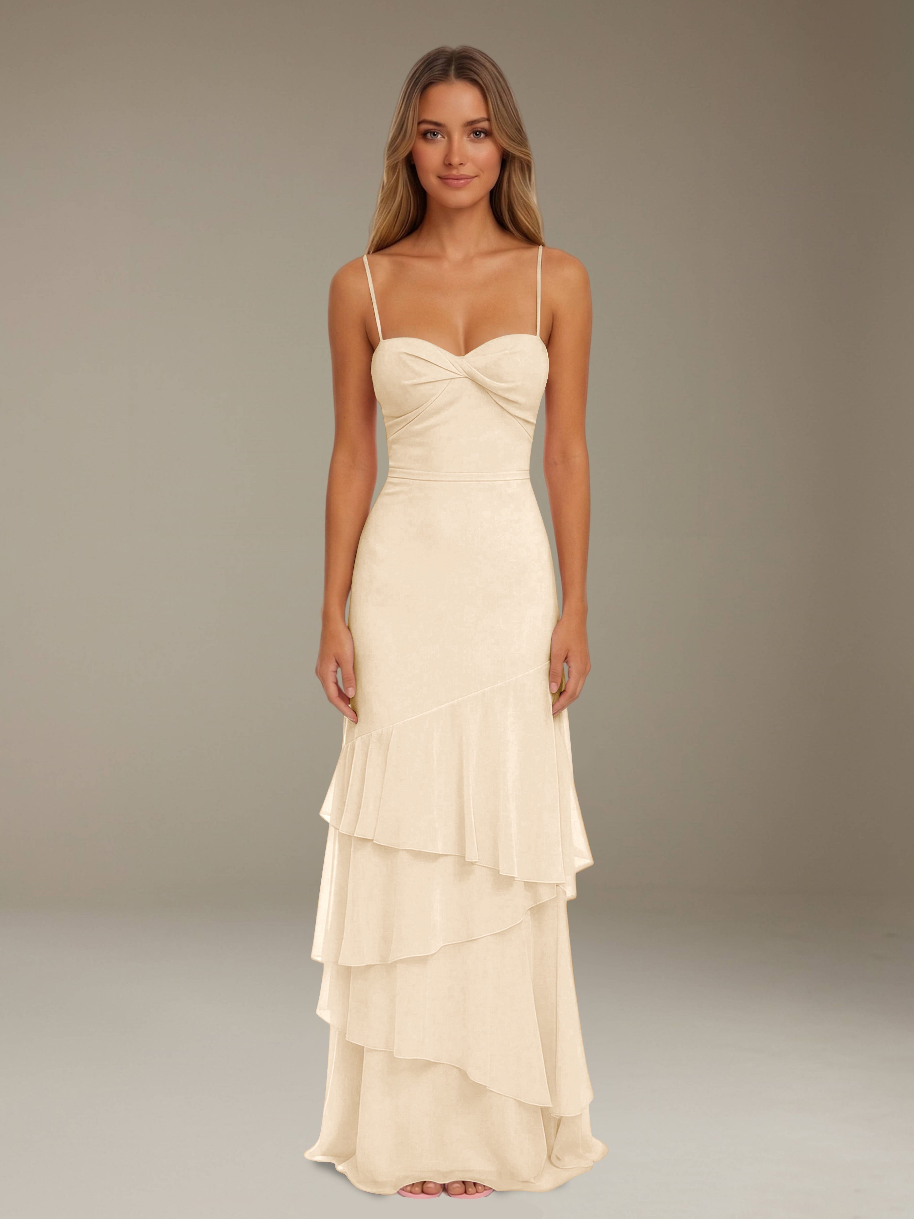 Women’s Tiered Chiffon A-Line Maxi Dress | Sweetheart Neck Occasion Gown