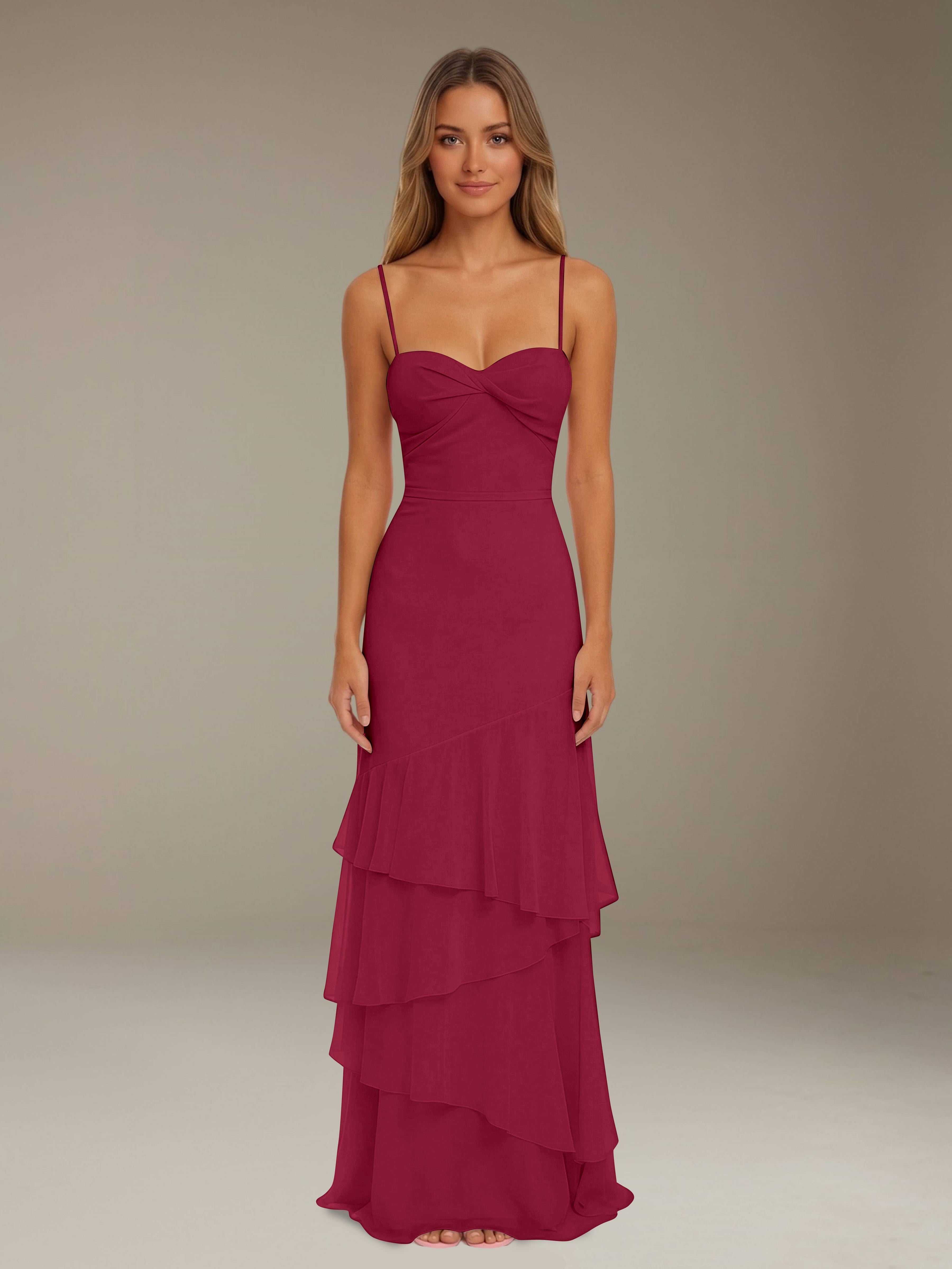 Women’s Tiered Chiffon A-Line Maxi Dress | Sweetheart Neck Occasion Gown