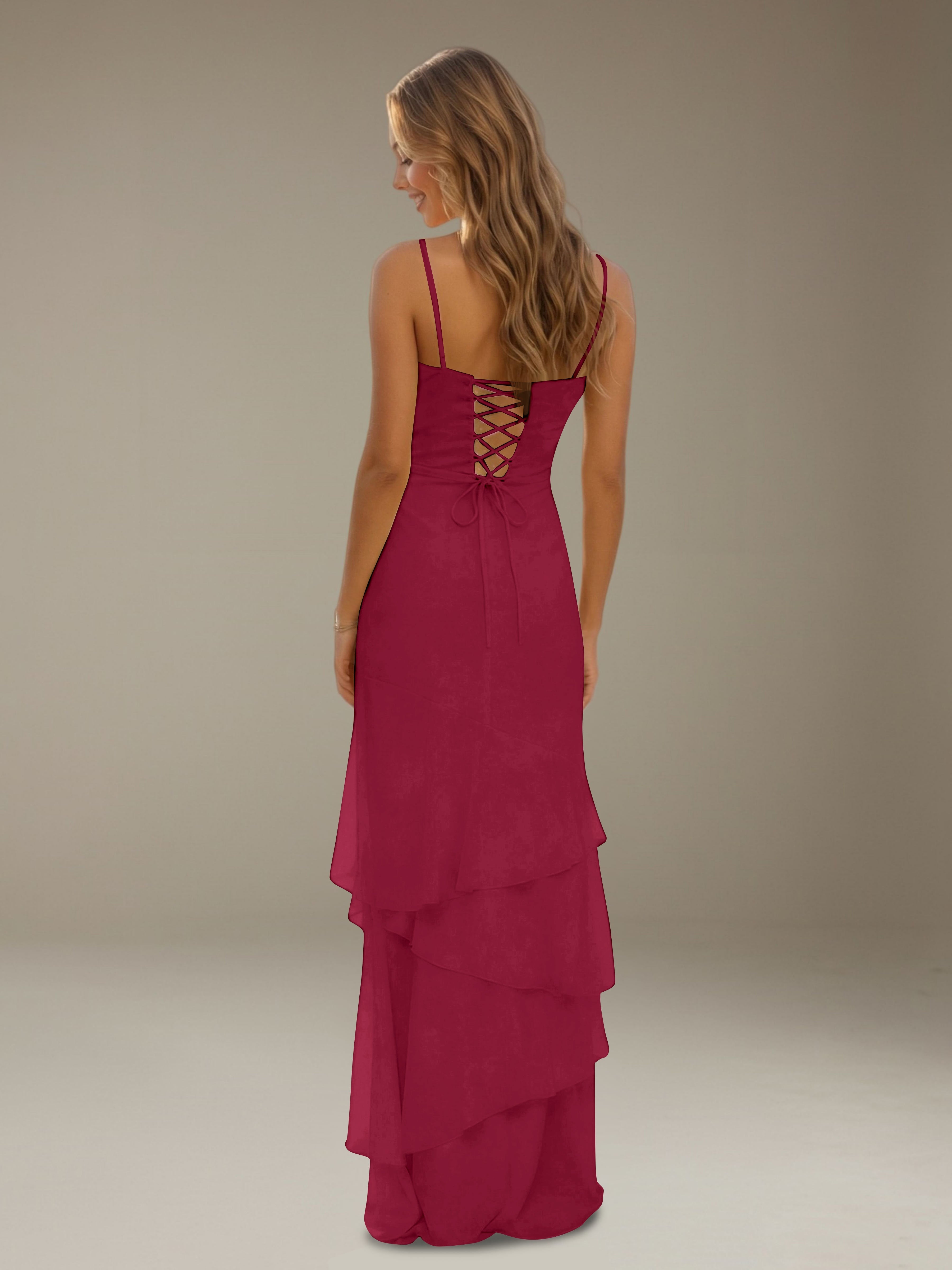 Women’s Tiered Chiffon A-Line Maxi Dress | Sweetheart Neck Occasion Gown